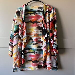 Art to Wear Waterfall Colorful Kimono Open Cardigan Sz. XL 3/4 Sleeve Beach USA